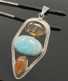 Gemstone Pendant - Larimar, Sunstone and Labradorite, Wire Wrapped Pendant, Silver Jewelry Gifts for Her, Bohemian Jewelry