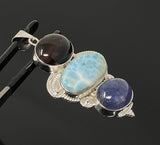 Gemstone Pendant - Larimar, Cats Eye and Tanzanite, Wire Wrapped Pendant, Silver Jewelry Gifts for Her, Bohemian Jewelry