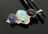 Gemstone Pendant - Larimar, Cats Eye and Tanzanite, Wire Wrapped Pendant, Silver Jewelry Gifts for Her, Bohemian Jewelry