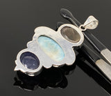Gemstone Pendant - Larimar, Cats Eye and Tanzanite, Wire Wrapped Pendant, Silver Jewelry Gifts for Her, Bohemian Jewelry