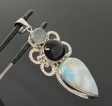 Gemstone Pendant - Larimar, Cats Eye and Aquamarine , Wire Wrapped Pendant, Silver Jewelry Gifts for Her, Bohemian Jewelry