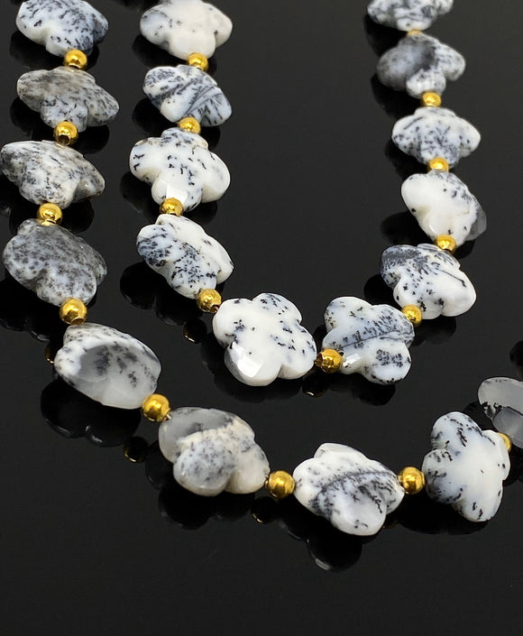 Dendrite Beads - Flower Shape, Gemstone Beads, Jewelry Supplies forJewelry Making, Bulk Beads, 8