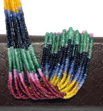 3mm -4mm 16.5” Natural Multi Precious Gemstone Beads , Ruby- Emerald and Sapphire Beads, Multi Precious Faceted Gemstone Beads ,AAA+ Quality