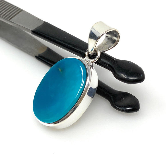 Natural Sleeping Beauty Turquoise Pendant, Sterling Silver Turquoise Gemstone Pendant, Bohemian Jewelry, 1.50” X 0.65”