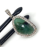 Emerald Pendant, Silver Pave Diamond Emerald Gemstone Pendant, May Birthstone Pendant, Spiritual Crystal Jewelry, Healing Chakra Jewelry
