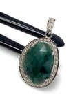 Emerald Diamond Pendant, Natural Emerald Sterling Silver Pendant, May Birthstone Pendant, Pave Diamond Pendant, 1.40” x 0.75”