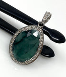 Emerald Diamond Pendant, Sterling Silver May Birthstone Jewelry, Spiritual Healing Heart Chakra Crystal Pendant, Gifts for Her 1.40” x 0.75”