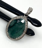 Emerald Diamond Pendant, Sterling Silver May Birthstone Jewelry, Spiritual Healing Heart Chakra Crystal Pendant, Gifts for Her 1.40” x 0.75”