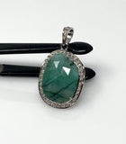 Emerald Diamond Pendant, Natural Emerald Sterling Silver Pendant, May Birthstone Pendant, Pave Diamond Pendant, 1.40” x 0.75”