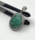 Emerald Diamond Pendant, Natural Emerald Sterling Silver Pendant, May Birthstone Pendant, Pave Diamond Pendant, 1.40” x 0.75”