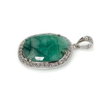 Emerald Diamond Pendant, Natural Emerald Sterling Silver Pendant, May Birthstone Pendant, Pave Diamond Pendant, 1.40” x 0.75”