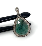 Emerald Pave Diamond Sterling Silver Pendant, May Birthstone Pendant, Heart Chakra Healing Gemstone Jewelry, Spiritual Crystal Pendant Gifts