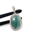 Natural Emerald Pave Diamond Pendant, Spiritual Healing Crystal Jewelry, Heart Chakra Balancing Gemstone Jewelry, May Birthstone Jewelry