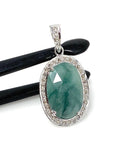 Natural Emerald Pave Diamond Pendant, Spiritual Healing Crystal Jewelry, Heart Chakra Balancing Gemstone Jewelry, May Birthstone Jewelry