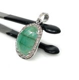 Emerald Diamond Pendant, Natural Emerald Sterling Silver Pendant, May Birthstone Pendant, Pave Diamond Pendant, 1.30” x 0.75”