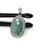 Emerald Diamond Pendant, Natural Emerald Sterling Silver Pendant, May Birthstone Pendant, Pave Diamond Pendant, 1.35” x 0.60”