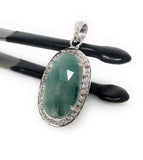 Emerald Diamond Pendant, Natural Emerald Sterling Silver Pendant, May Birthstone Pendant, Pave Diamond Pendant, 1.35” x 0.60”