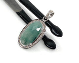 Emerald Diamond Pendant, Natural Emerald Sterling Silver Pendant, May Birthstone Pendant, Pave Diamond Pendant, 1.35” x 0.60”