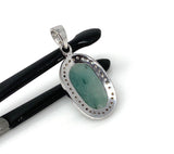 Emerald Diamond Pendant, Natural Emerald Sterling Silver Pendant, May Birthstone Pendant, Pave Diamond Pendant, 1.35” x 0.60”