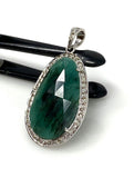 Emerald Diamond Pendant, May Birthstone Heart Chakra Healing Jewelry, Spiritual Crystal Jewelry, Handmade Silver Emerald Pendant Gifts