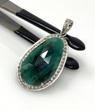 Emerald Diamond Pendant, May Birthstone Heart Chakra Healing Jewelry, Spiritual Crystal Jewelry, Handmade Silver Emerald Pendant Gifts