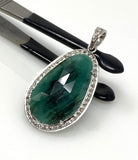 Emerald Diamond Pendant, May Birthstone Heart Chakra Healing Jewelry, Spiritual Crystal Jewelry, Handmade Silver Emerald Pendant Gifts