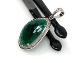 Emerald Diamond Pendant, Natural Emerald Sterling Silver Pendant, May Birthstone Pendant, Pave Diamond Pendant, 1.50” x 0.80”
