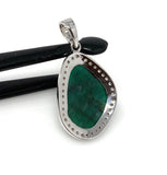 Emerald Diamond Pendant, Natural Emerald Sterling Silver Pendant, May Birthstone Pendant, Pave Diamond Pendant, 1.50” x 0.80”