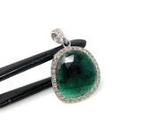 Emerald Diamond Pendant, Natural Emerald Sterling Silver Pendant, May Birthstone Pendant, Pave Diamond Pendant, 1.35” x 0.80”