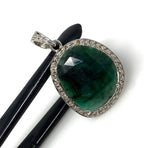 Emerald Diamond Pendant, Natural Emerald Sterling Silver Pendant, May Birthstone Pendant, Pave Diamond Pendant, 1.35” x 0.80”