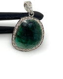 Emerald Diamond Pendant, Natural Emerald Sterling Silver Pendant, May Birthstone Pendant, Pave Diamond Pendant, 1.35” x 0.80”