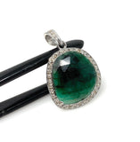 Emerald Diamond Pendant, Natural Emerald Sterling Silver Pendant, May Birthstone Pendant, Pave Diamond Pendant, 1.35” x 0.80”
