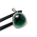 Emerald Diamond Pendant, Natural Emerald Sterling Silver Pendant, May Birthstone Pendant, Pave Diamond Pendant, 1.35” x 0.80”