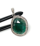 Emerald Pave Diamond Pendant, May Birthstone Silver Pendant, Spiritual Gemstone Jewelry, Heart Chakra Balancing Healing Crystal Jewelry