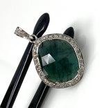 Emerald Pave Diamond Pendant, May Birthstone Silver Pendant, Spiritual Gemstone Jewelry, Heart Chakra Balancing Healing Crystal Jewelry