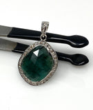 Emerald Pave Diamond Pendant, May Birthstone Silver Pendant, Spiritual Gemstone Jewelry, Heart Chakra Balancing Healing Crystal Jewelry