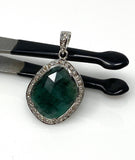 Emerald Pave Diamond Pendant, May Birthstone Silver Pendant, Spiritual Gemstone Jewelry, Heart Chakra Balancing Healing Crystal Jewelry