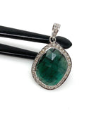 Emerald Pave Diamond Pendant, May Birthstone Silver Pendant, Spiritual Gemstone Jewelry, Heart Chakra Balancing Healing Crystal Jewelry