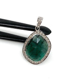Emerald Pave Diamond Pendant, May Birthstone Silver Pendant, Spiritual Gemstone Jewelry, Heart Chakra Balancing Healing Crystal Jewelry