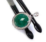 Emerald Diamond Pendant, Natural Emerald Sterling Silver Pendant, May Birthstone Pendant, Pave Diamond Pendant, 1.20” x 0.75”