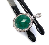 Emerald Diamond Pendant, Natural Emerald Sterling Silver Pendant, May Birthstone Pendant, Pave Diamond Pendant, 1.20” x 0.75”