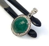 Emerald Diamond Pendant, Natural Emerald Sterling Silver Pendant, May Birthstone Pendant, Pave Diamond Pendant, 1.20” x 0.75”