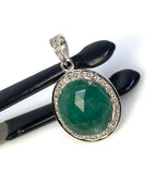 Emerald Diamond Pendant, Natural Emerald Sterling Silver Pendant, May Birthstone Pendant, Pave Diamond Pendant, 1.20” x 0.75”
