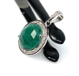 Emerald Diamond Pendant, Natural Emerald Sterling Silver Pendant, May Birthstone Pendant, Pave Diamond Pendant, 1.20” x 0.75”