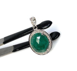 Emerald Diamond Pendant, Natural Emerald Sterling Silver Pendant, May Birthstone Pendant, Pave Diamond Pendant, 1.20” x 0.75”