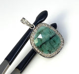 Emerald Diamond Pendant, Natural Emerald Sterling Silver Pendant, May Birthstone Pendant, Pave Diamond Pendant, 1.30” x 0.85”