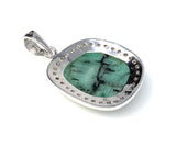 Emerald Diamond Pendant, Natural Emerald Sterling Silver Pendant, May Birthstone Pendant, Pave Diamond Pendant, 1.30” x 0.85”