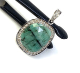 Emerald Diamond Pendant, Natural Emerald Sterling Silver Pendant, May Birthstone Pendant, Pave Diamond Pendant, 1.30” x 0.85”