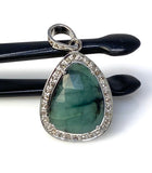 Emerald Diamond Pendant, Natural Emerald Sterling Silver Pendant, May Birthstone Pendant, Pave Diamond Pendant, 1.40” x 0.75”