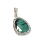Emerald Diamond Pendant, Natural Emerald Sterling Silver Pendant, May Birthstone Pendant, Pave Diamond Pendant, 1.40” x 0.75”